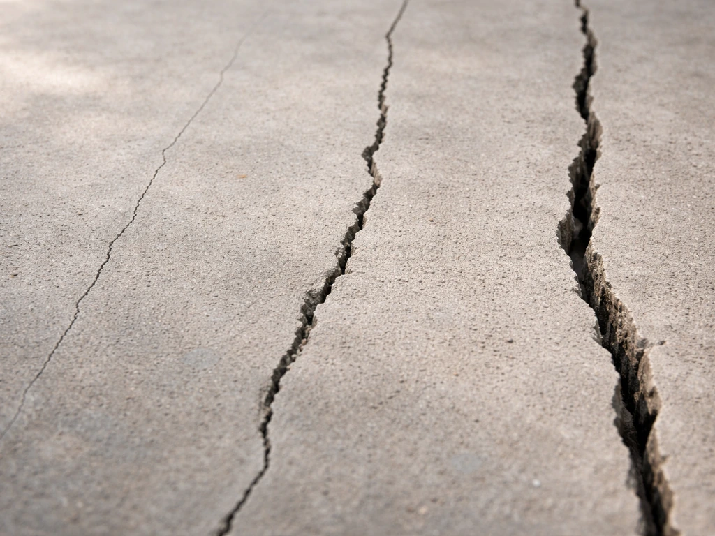 Concrete surface showing three crack widths: hairline, medium, and wide, for repair-method comparison.