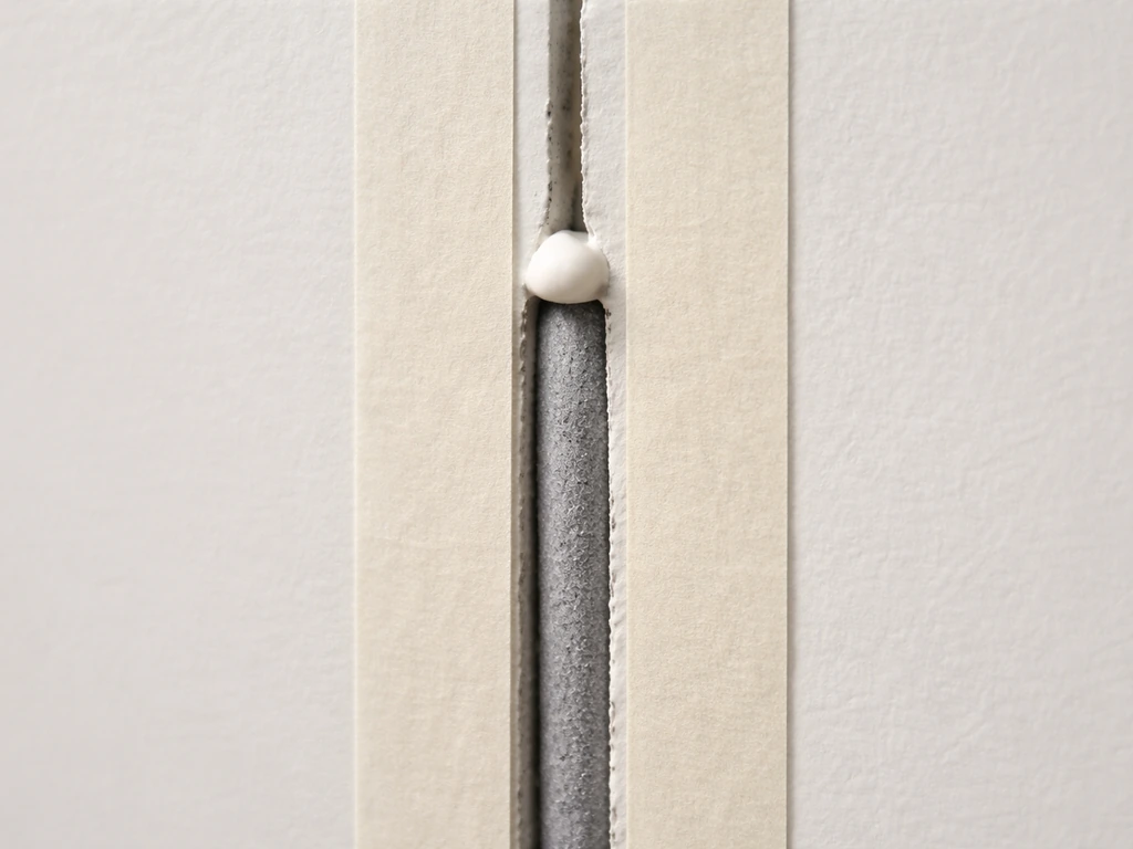 Backer rod set at correct depth in a wall gap, leaving space for sealant and preventing three-sided adhesion.